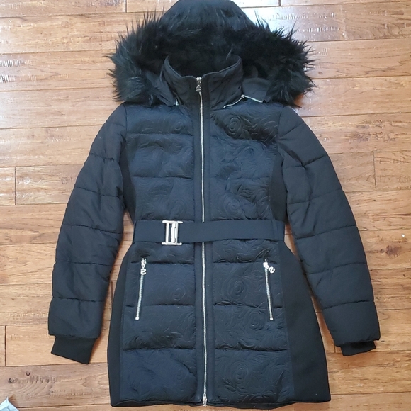 Desigual Black Rose Embossed Puffer Jacket Parka - Picture 1 of 14